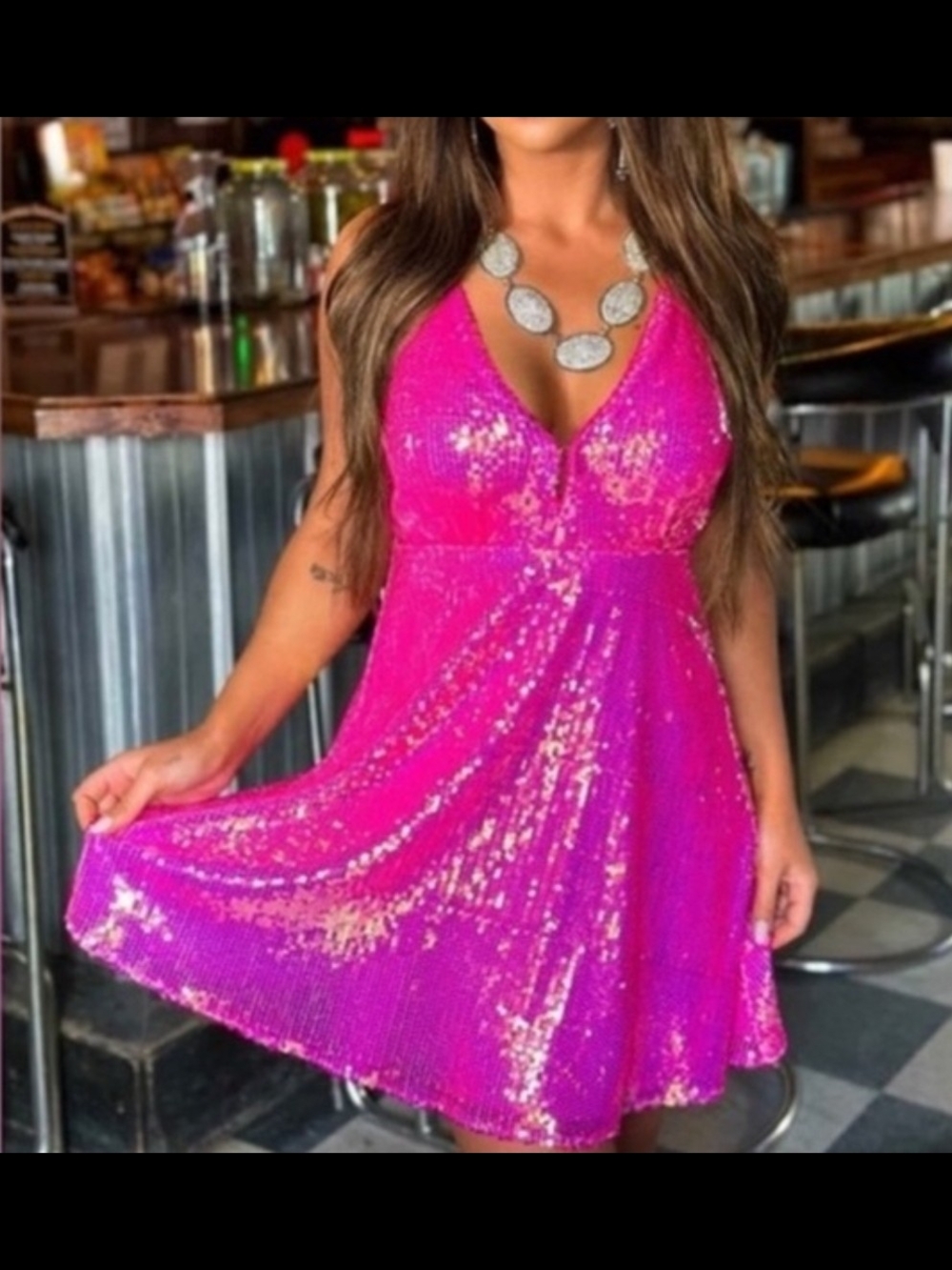 NWT Southern Fried Chics Hot Pink Barbie Sequin Dress Medium